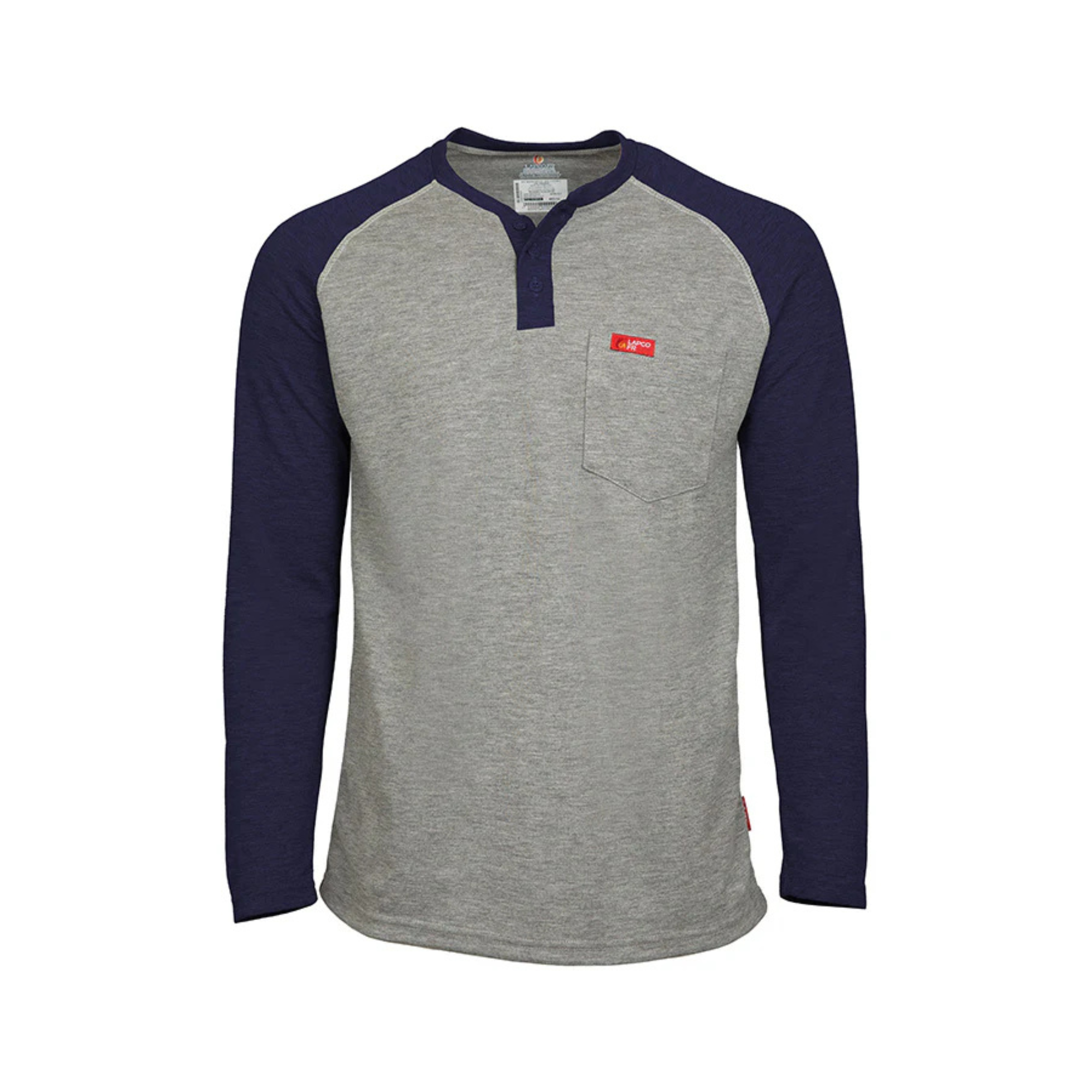 Lapco 6oz. Flame-Resistant Raglan Sleeve Henley T-Shirt Gray-Navy from Columbia Safety